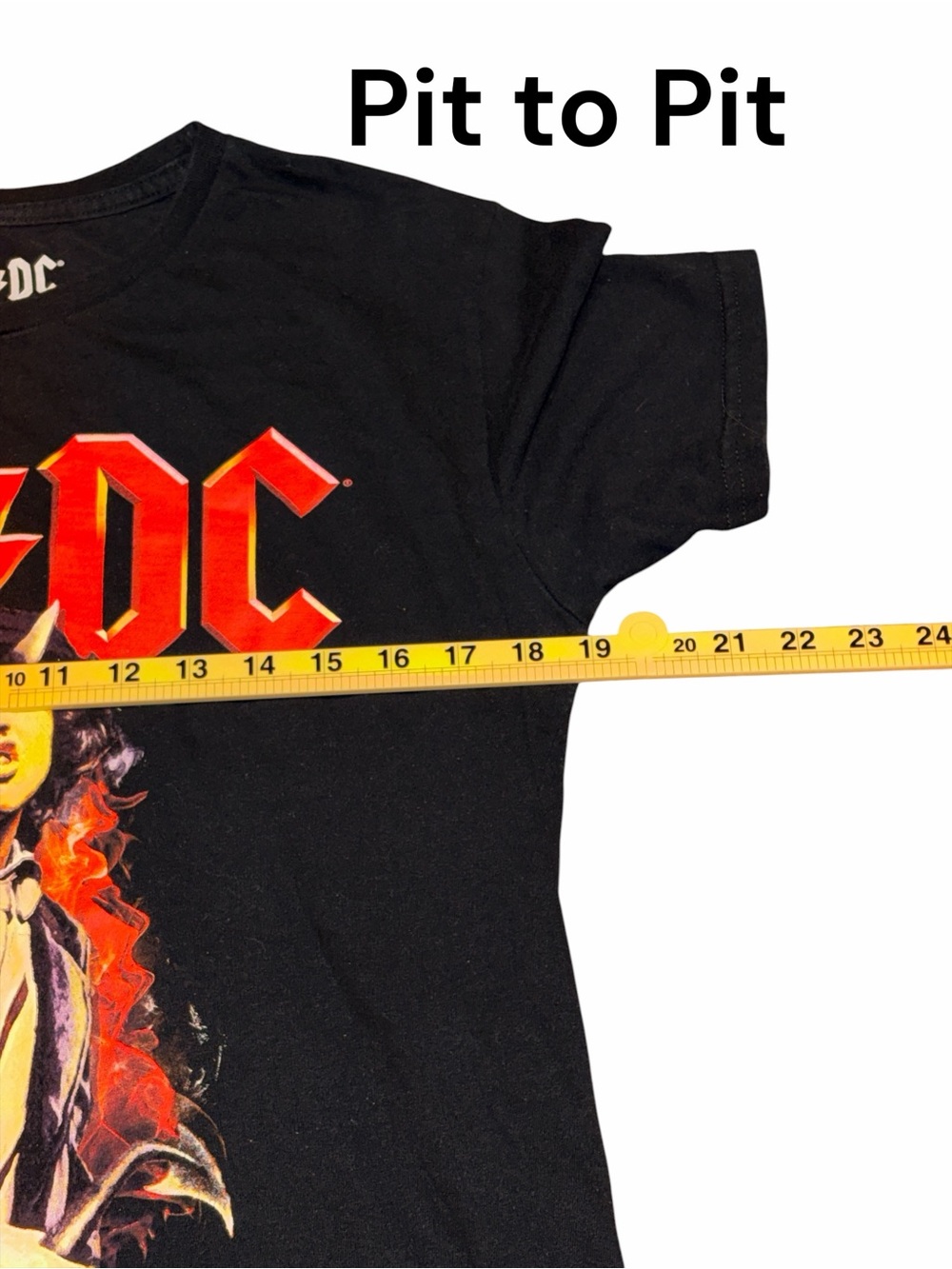 AC/DC Black Short Sleeve Tee with Red Logo and Flame Art - Picture 4 of 5